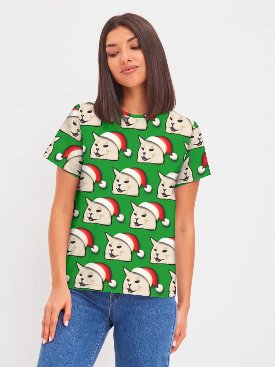 Meme-Katze mit Weihnachtsmütze