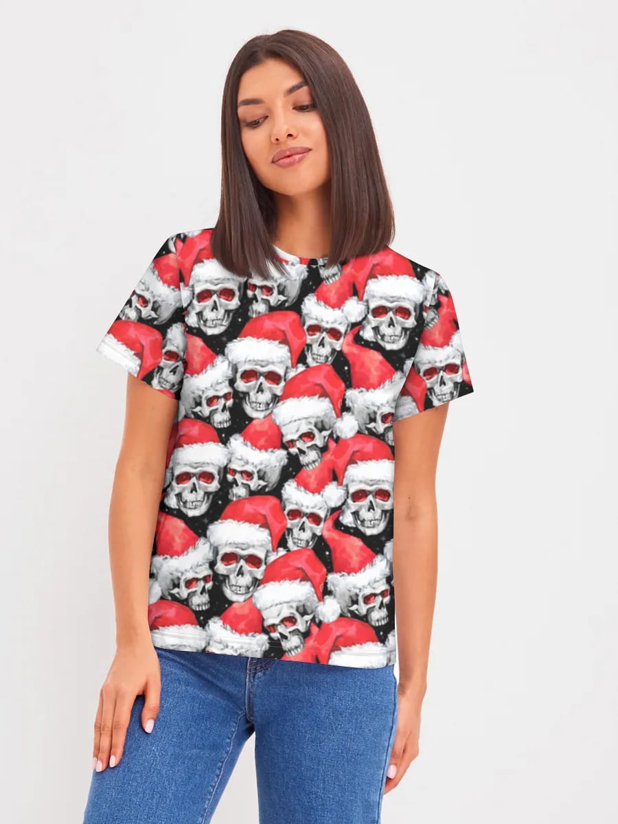 Totenschädel mit Weihnachtsmützen