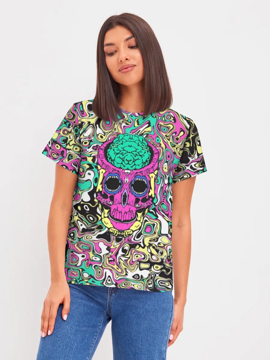 Neon Psychedelischer Gehirn-Totenkopf