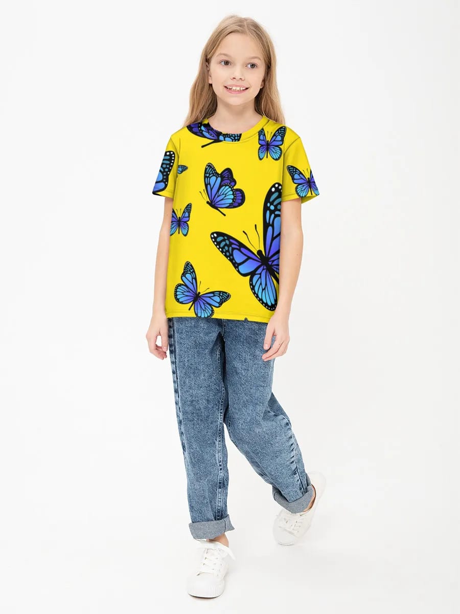 Blue Butterflies On Yellow