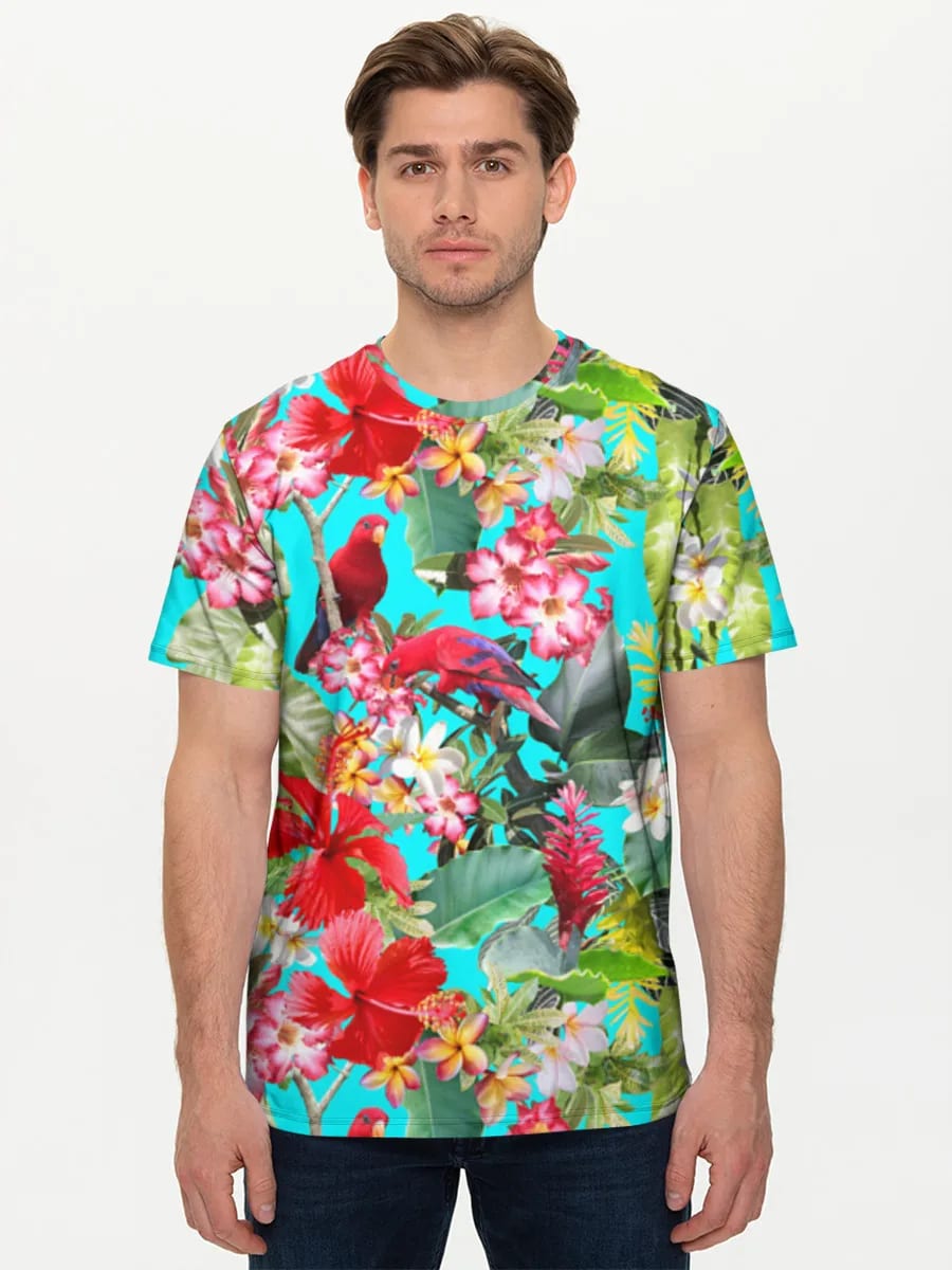 Tropische Papageien und Hibiskus
