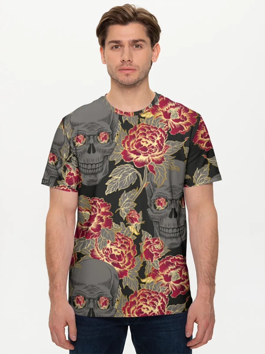 Calaveras y peonías rojas