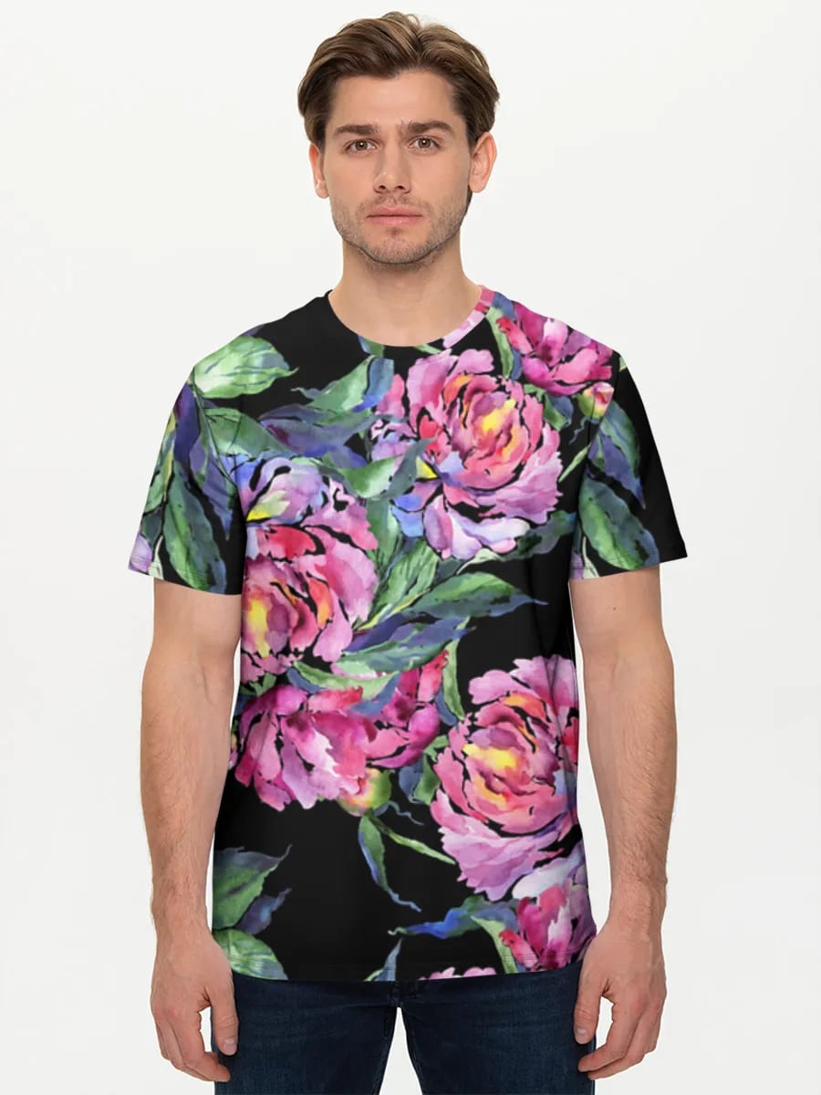 Watercolor Peonies On Black