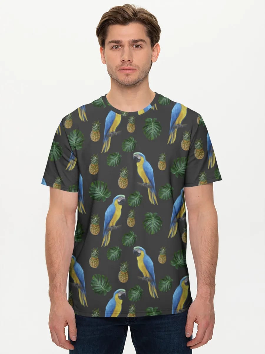 Loros tropicales y piñas