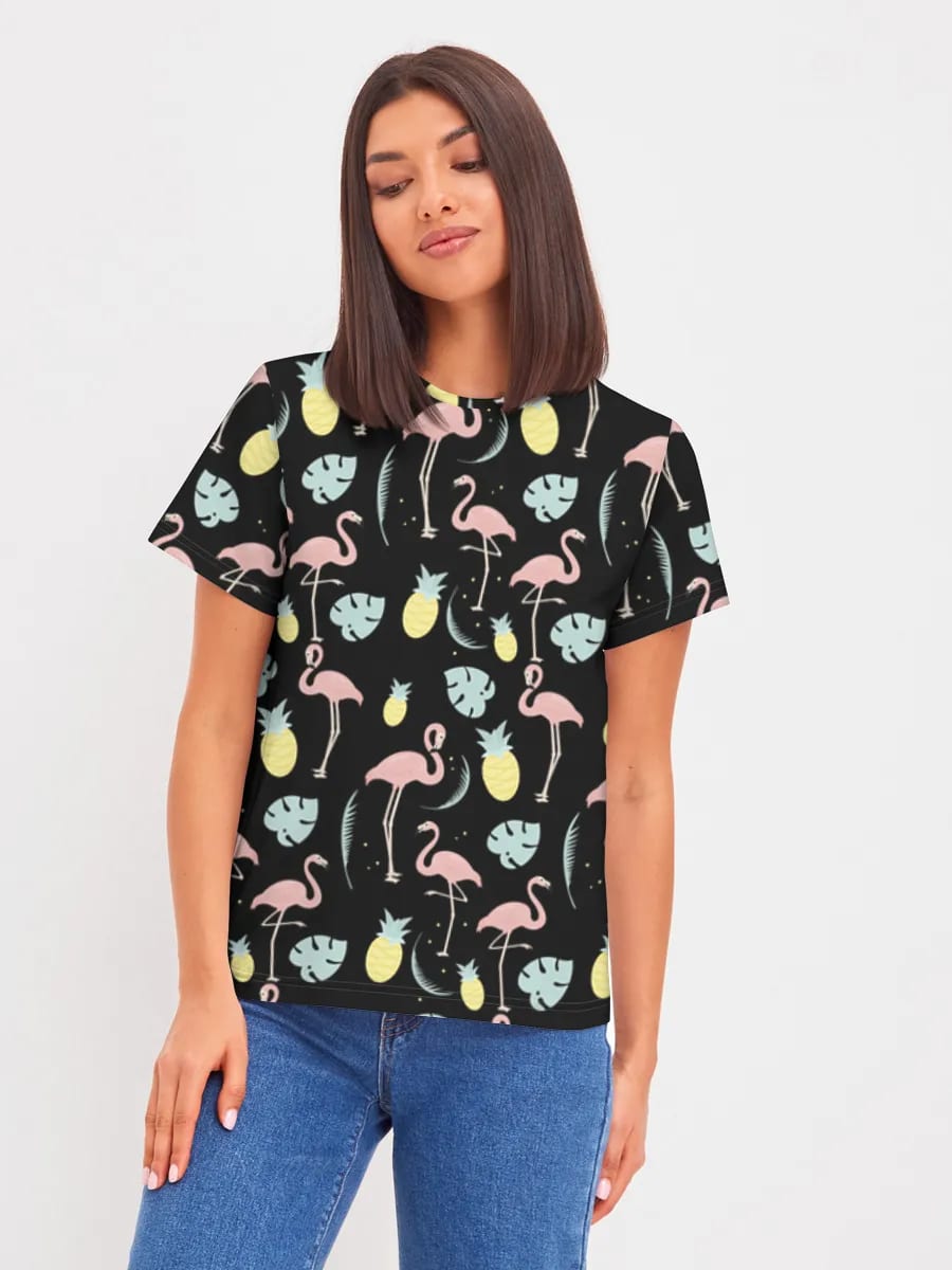 Flamants roses et ananas