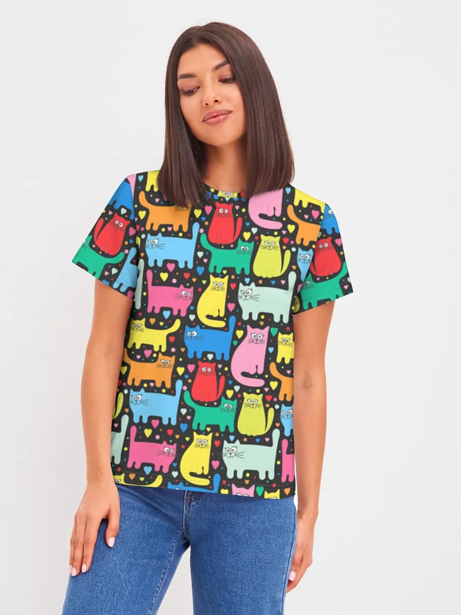 Colorful Cats And Hearts