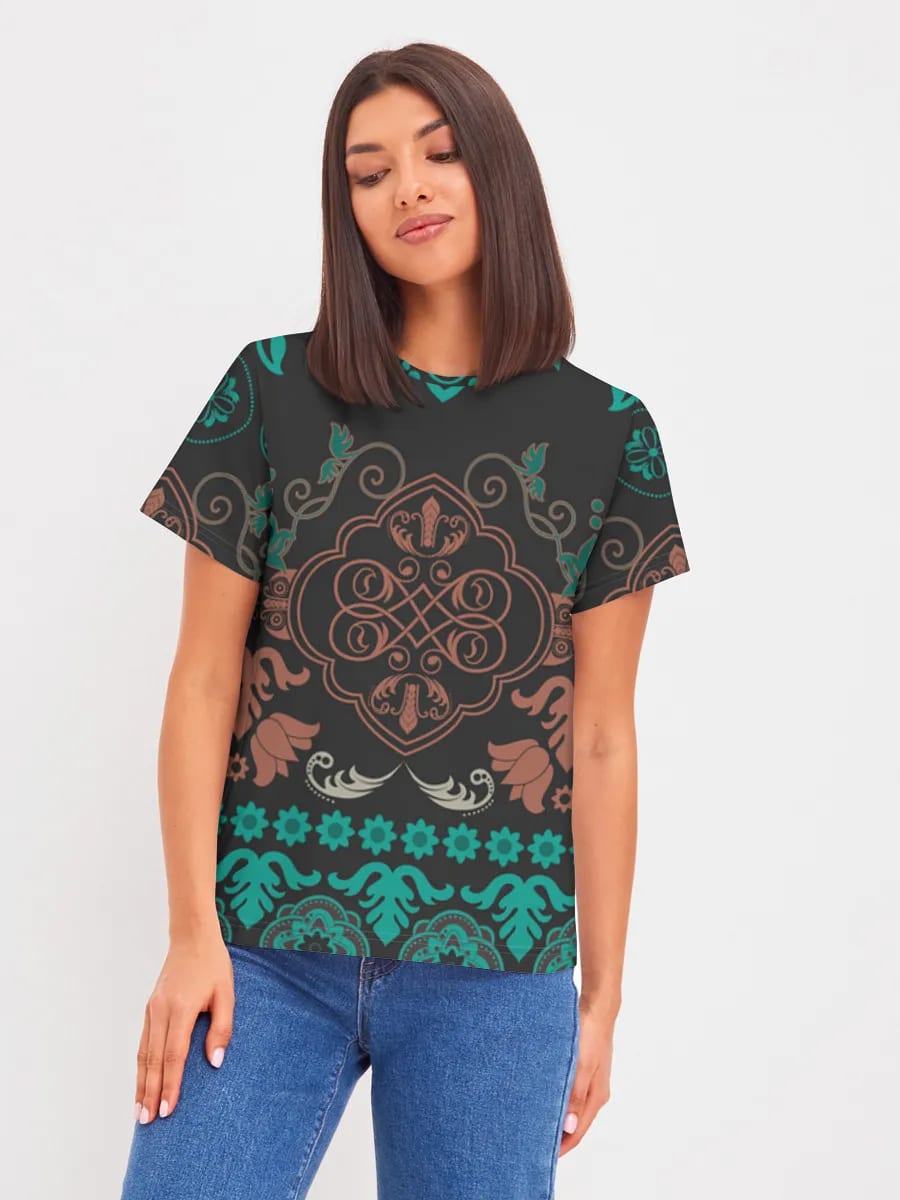 Teal Copper Damask