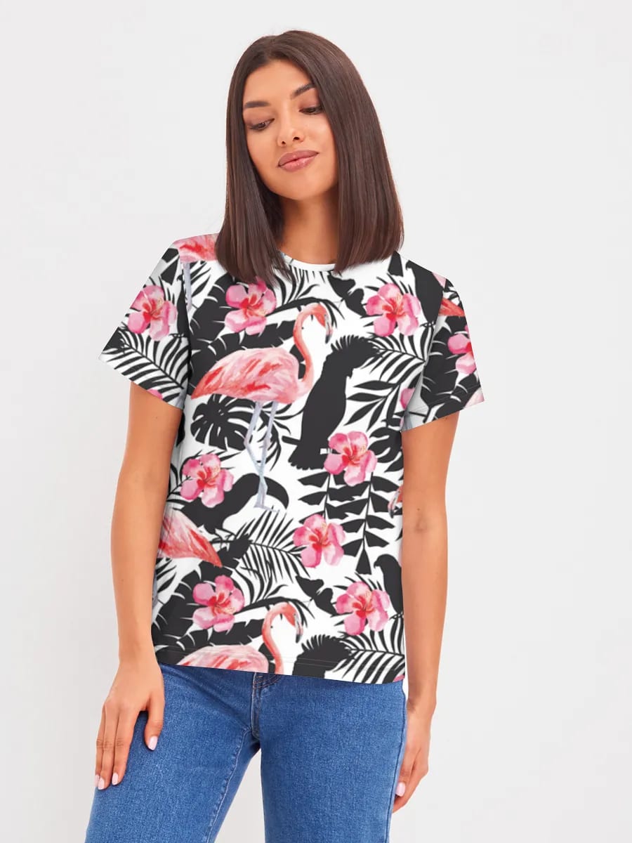 Tropical Flamingos And Hibiscus