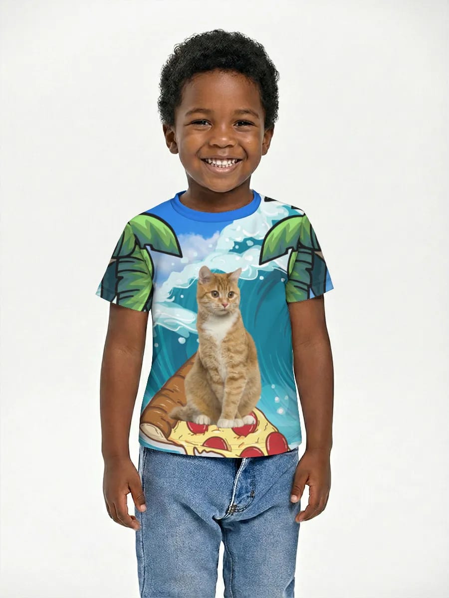 Gato surfista de pizza