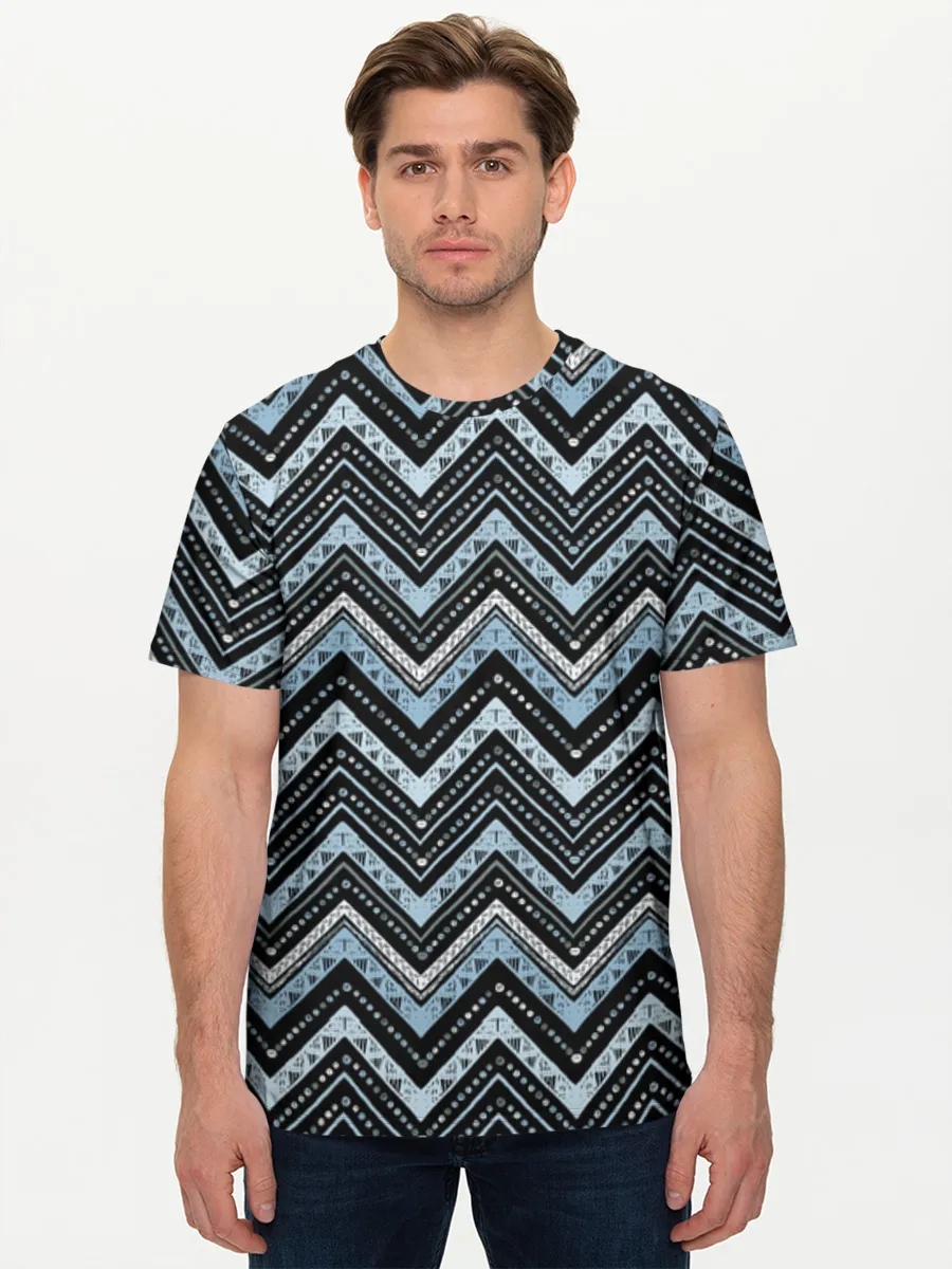 Blue Chevron Geometric Print