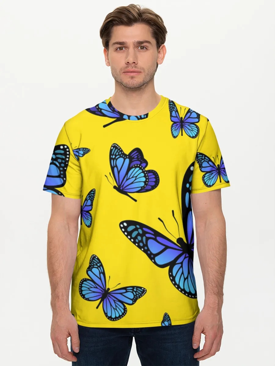 Blue Butterflies On Yellow