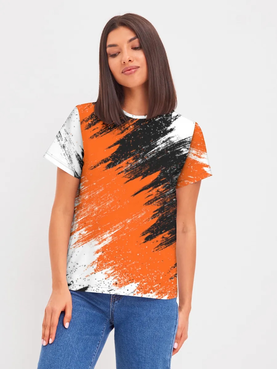 Orange Black Brushstroke Abstract