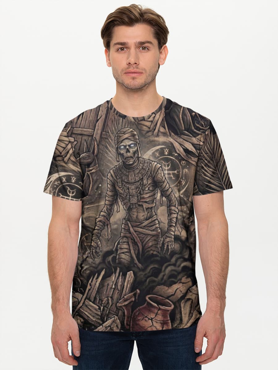 Mummycore 2026 — Ancient Curse Horror Revival — Men's basic cotton T-shirt with all-over print, Horror theme