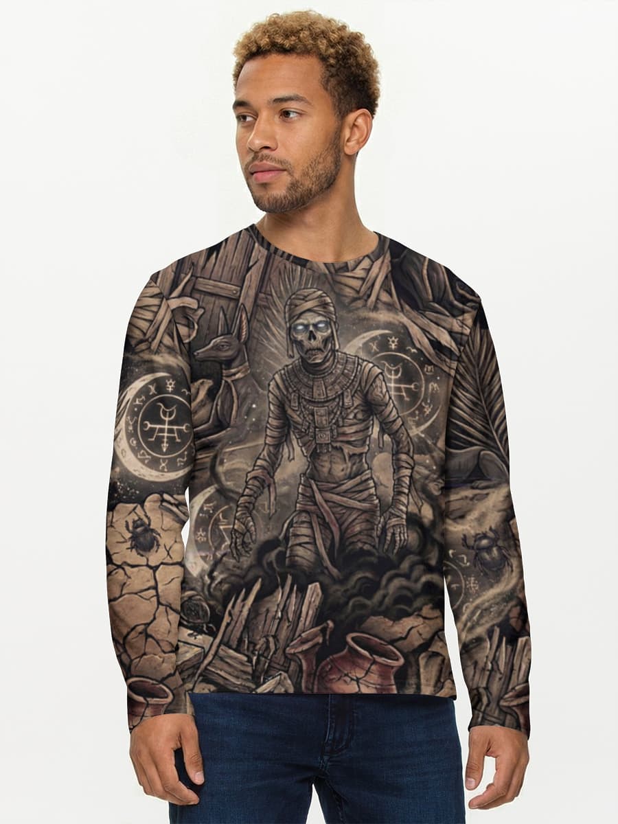Mummycore 2026 — Ancient Curse Horror Revival — Men's cotton long sleeve shirt with all-over print, Horror theme