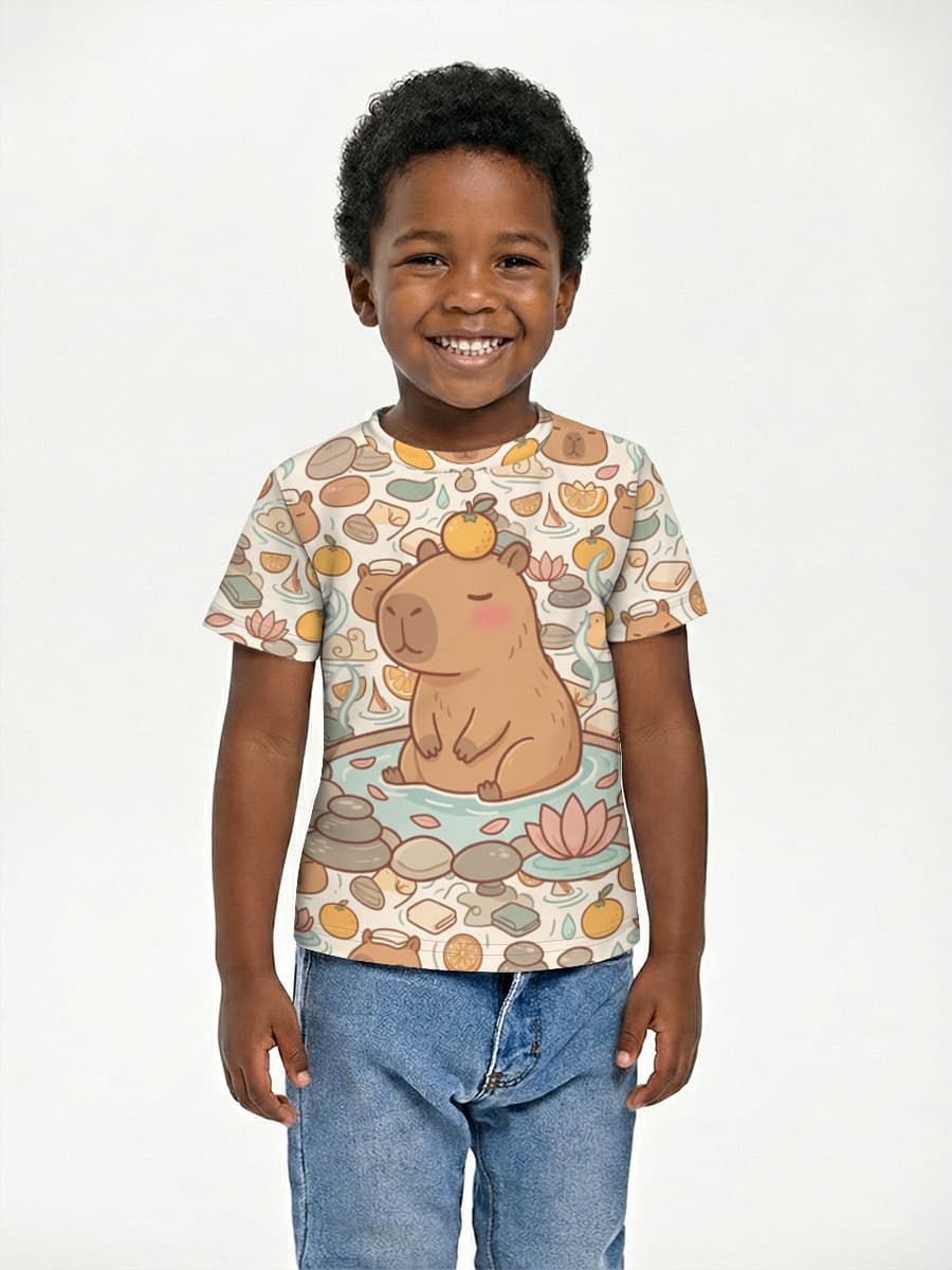 Capybara Chill — Zen Animal Calmcore Allover — Children's cotton T-shirt (for boys. Copy) with all-over print, Animal Print theme