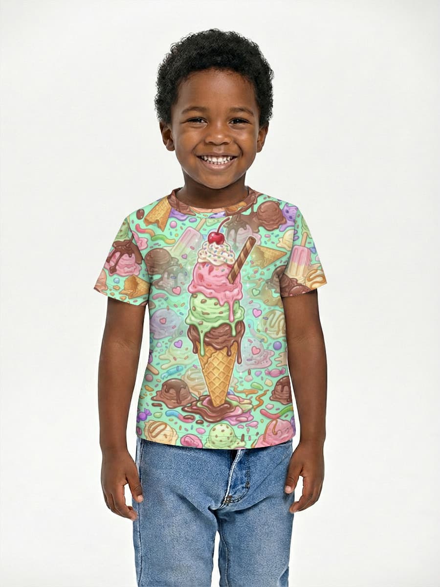 Cheat Day Meltdown — Triple Scoop Dreams — Children's cotton T-shirt (for boys. Copy) with all-over print, Ice Cream theme
