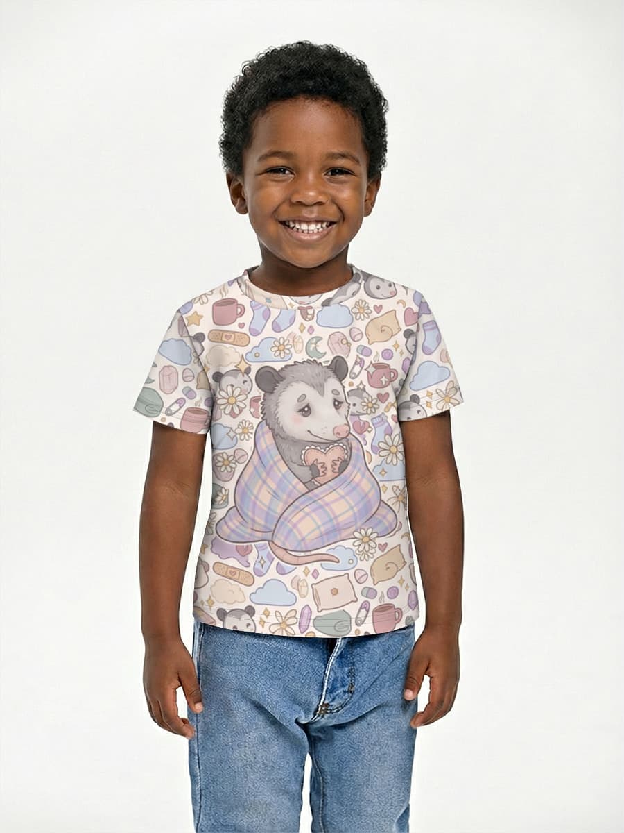 EMOTIONAL SUPPORT OPOSSUM — Children's cotton T-shirt (for boys. Copy) with all-over print, Animal Lover theme
