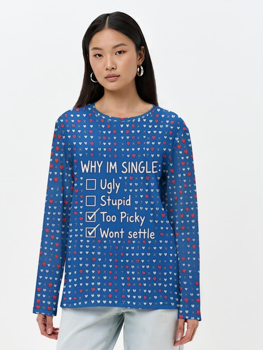 Single and Unbothered — Women's long sleeve shirt. Cotton with all-over print, Relationshiphumor theme