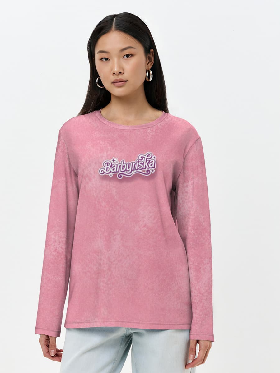 Barbyriska Sparkle Pink Tee — Women's long sleeve shirt. Cotton with all-over print, Pink Aesthetic theme