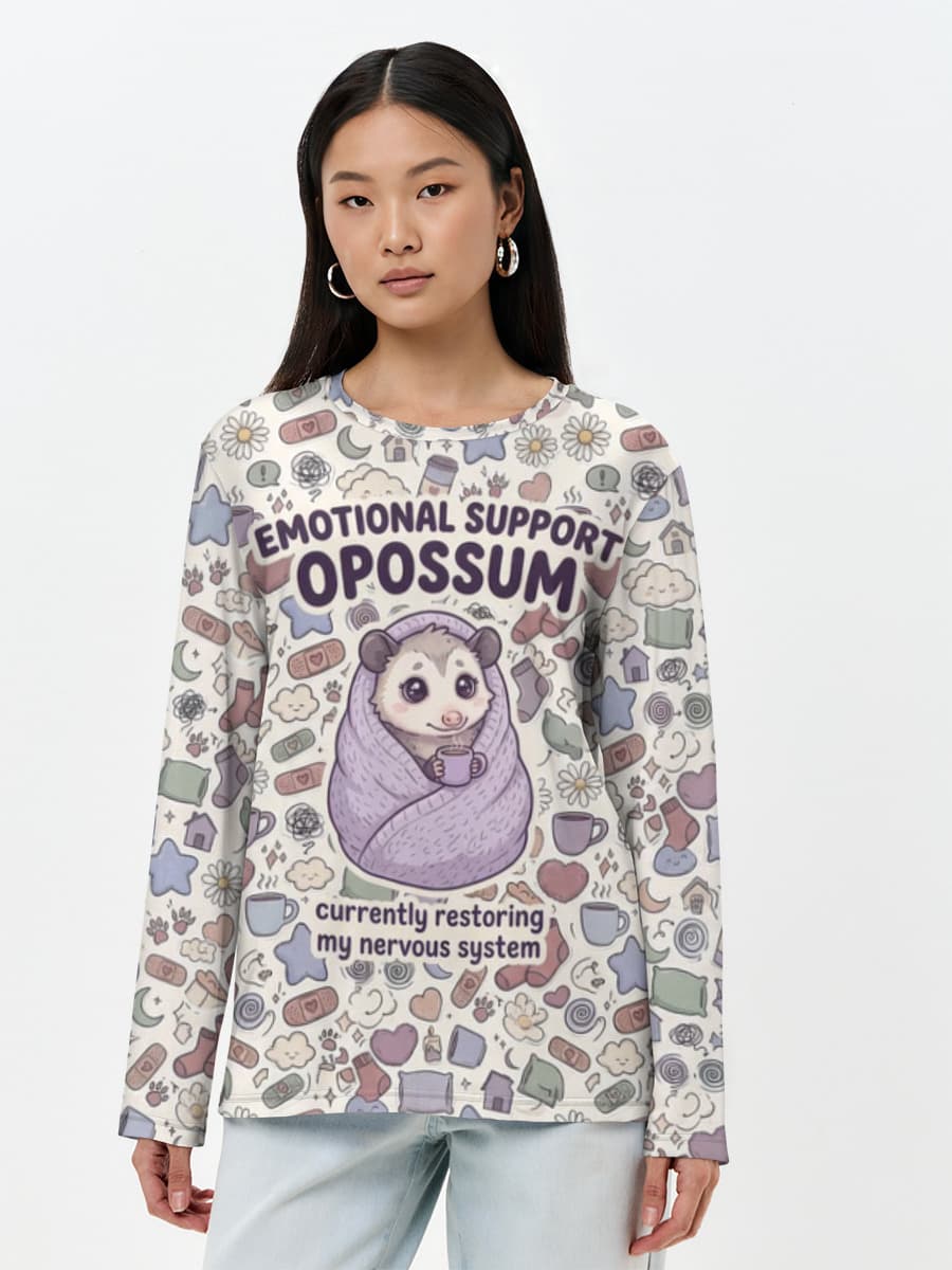 Emotional Support Opossum — Women's long sleeve shirt. Cotton with all-over print, Animalmeme theme