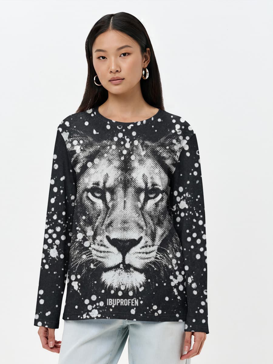 Ibuprofen Cat Halftone — Women's long sleeve shirt. Cotton with all-over print, Cats theme