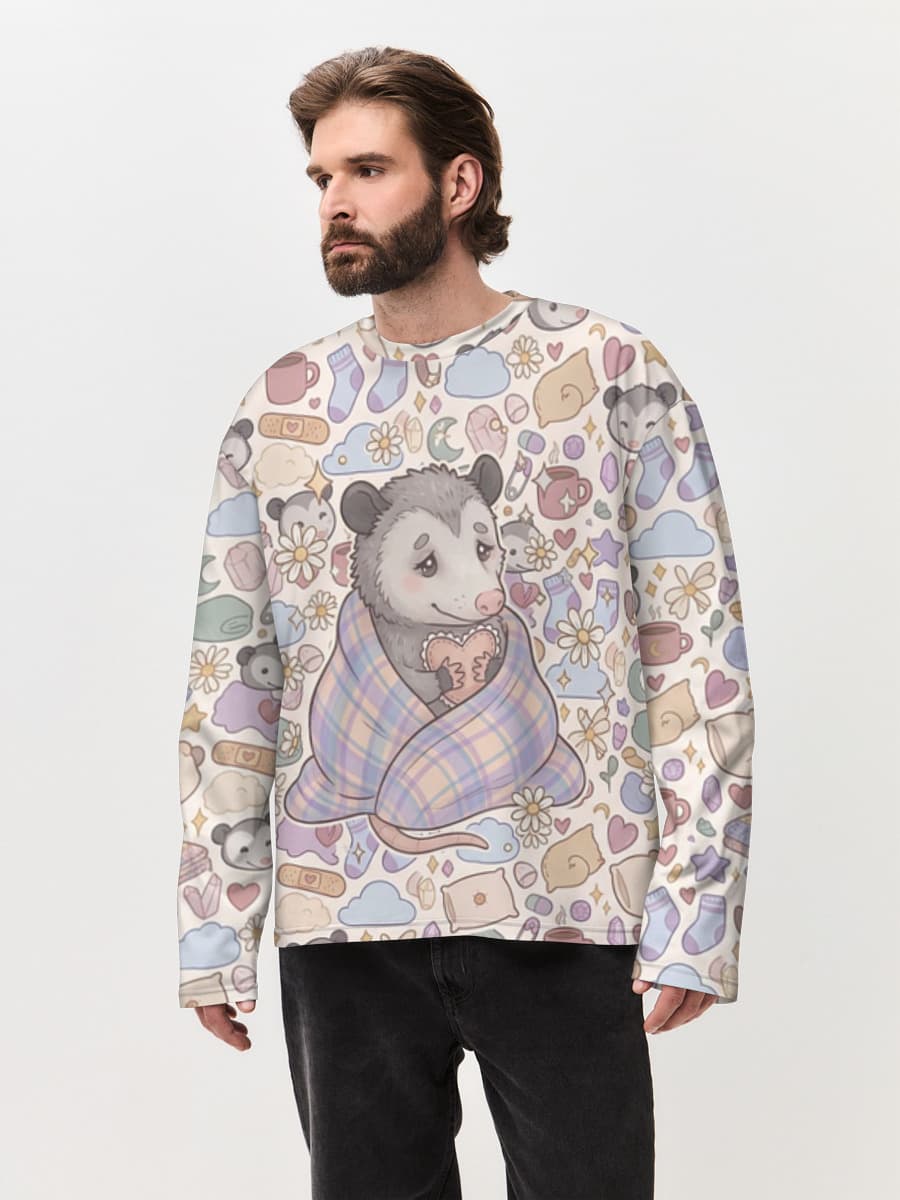 Herren Oversized Baumwoll Langarmshirt