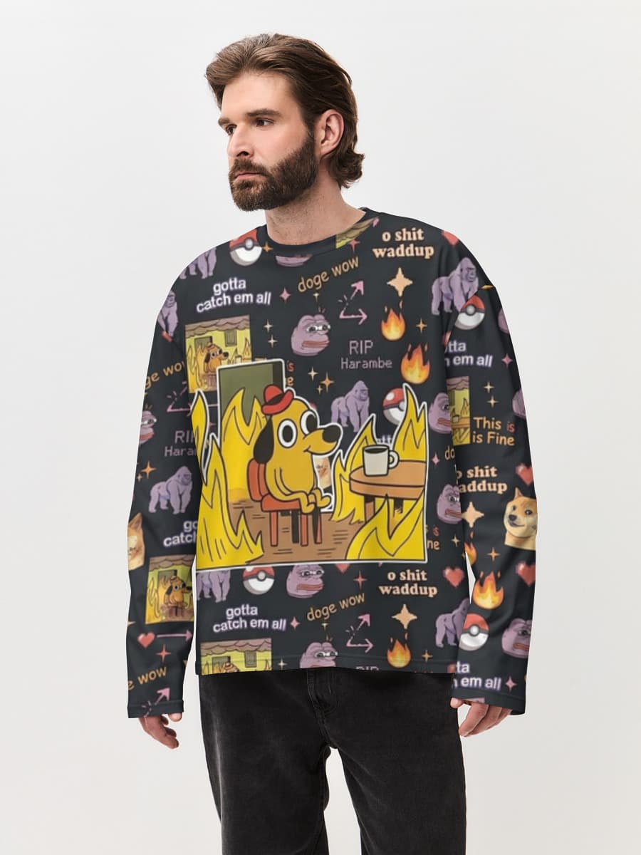 2026 is the new 2016 Nostalgia Wave — Men's oversized cotton long sleeve with all-over print, Nostalgia theme