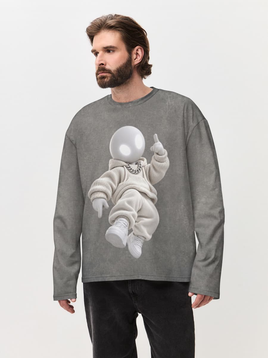 Herren Oversized Baumwoll Langarmshirt