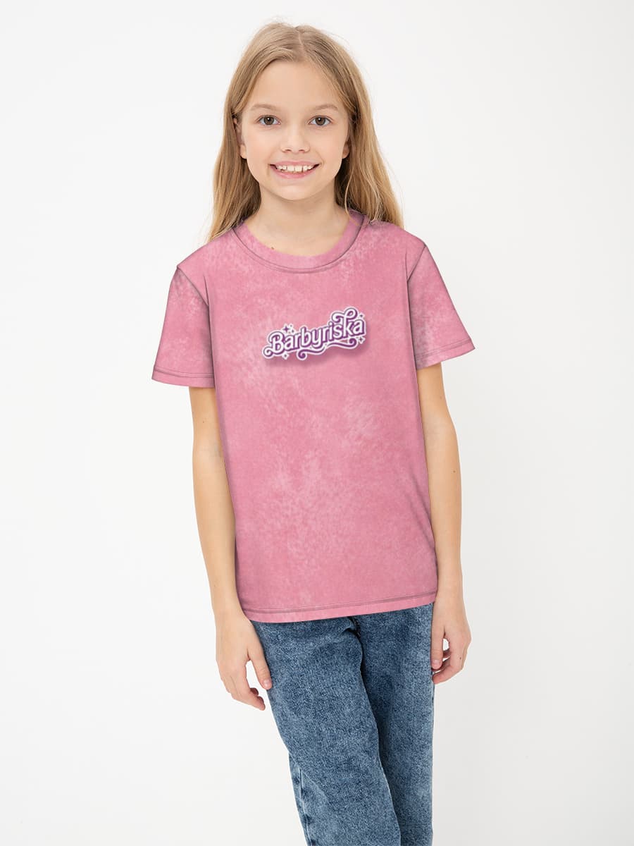 Barbyriska Sparkle Pink Tee — Children's cotton T-shirt (for girls. Copy) with all-over print, Pink Aesthetic theme