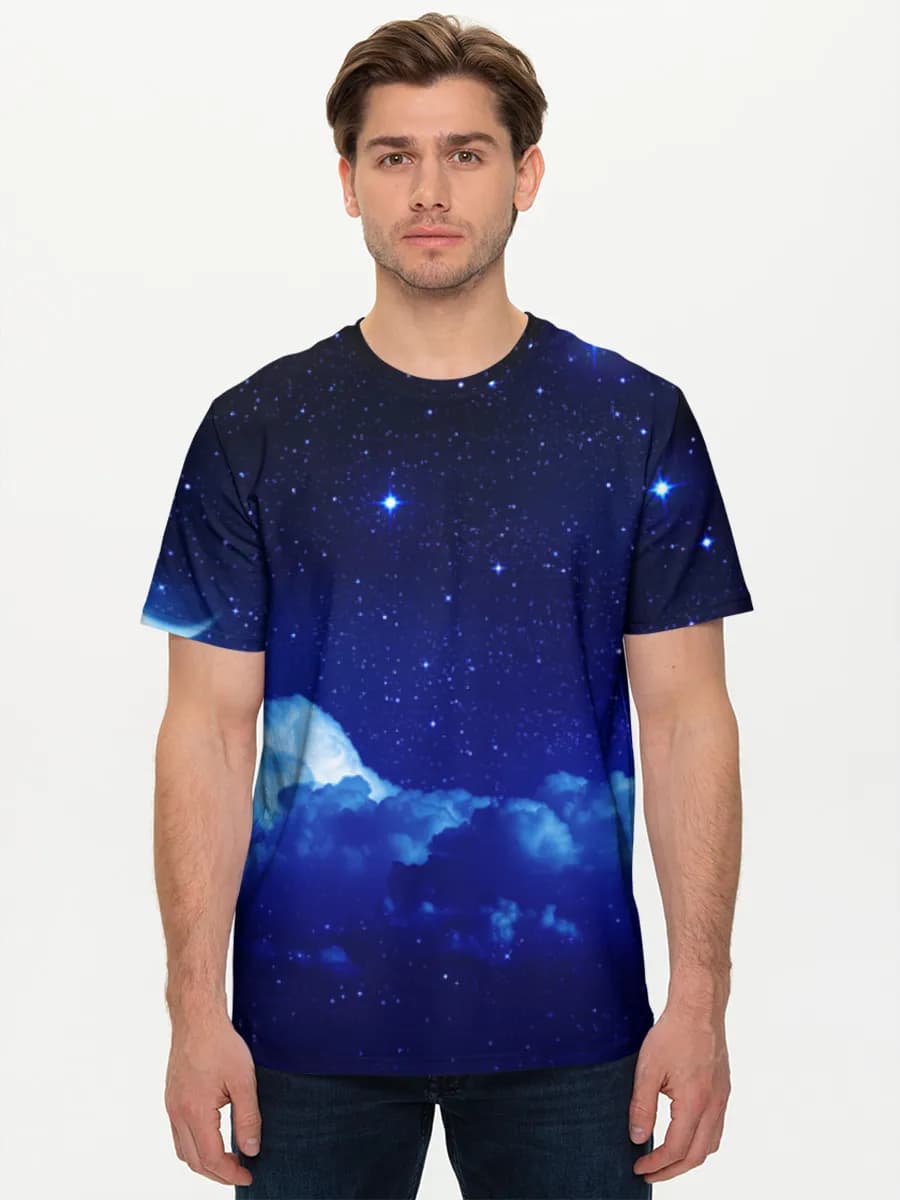 Crescent Moon Starry Sky — Men's basic cotton T-shirt with all-over print, Space theme
