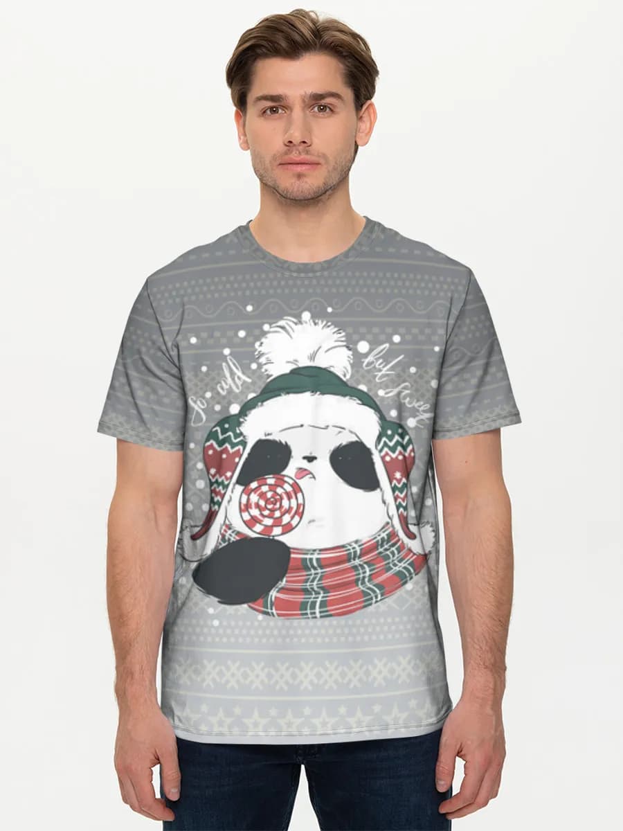 So Cold But Sweet — Men's basic cotton T-shirt with all-over print, Panda theme