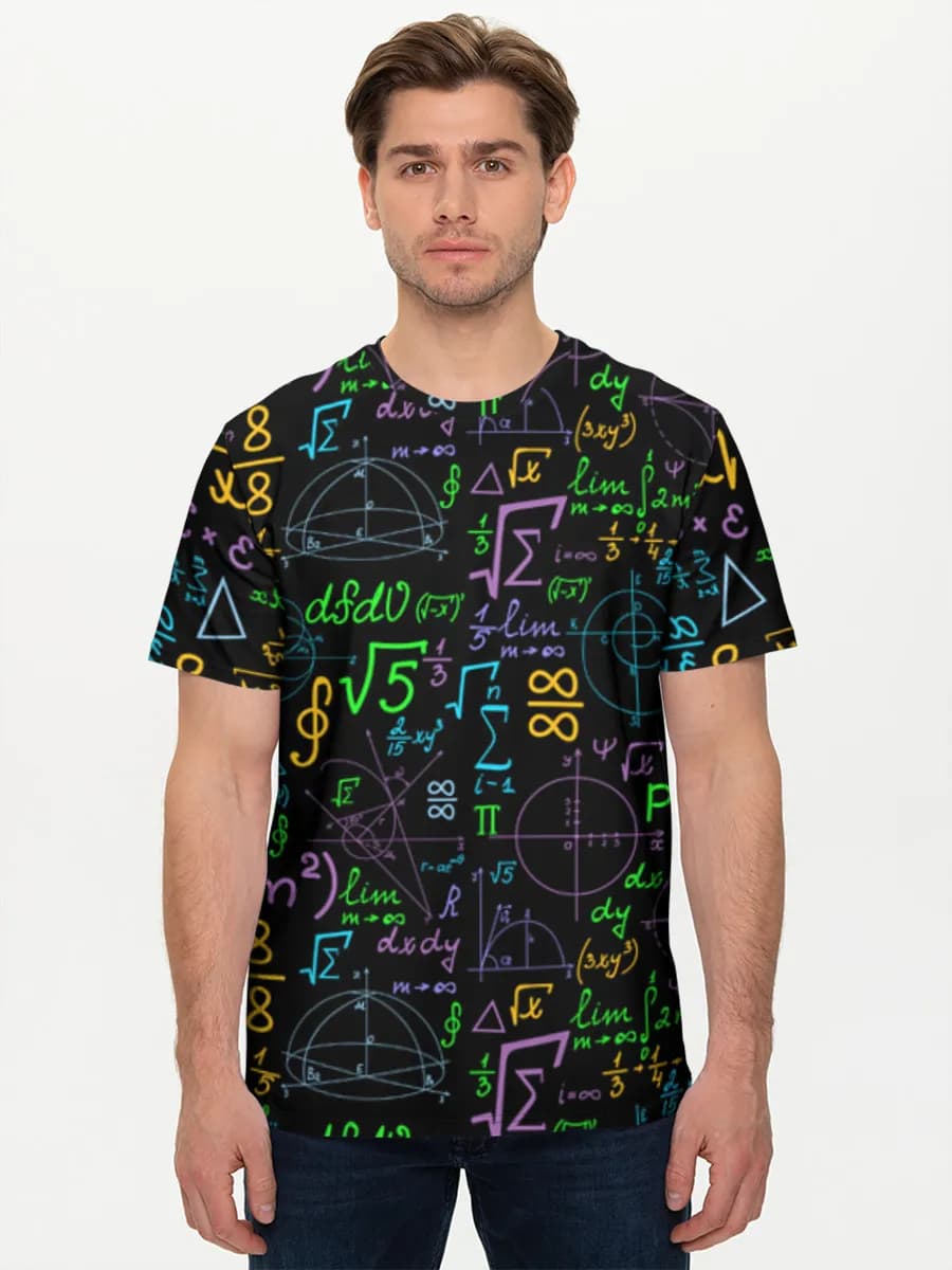 Neon Math Chalkboard — Men's basic cotton T-shirt with all-over print, Math theme