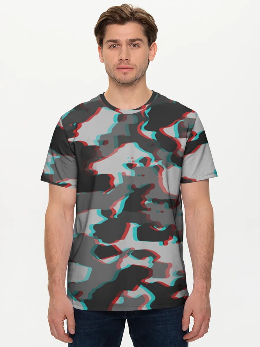 Glitch Camo Anaglyph — Men's basic cotton T-shirt with all-over print, Abstract theme