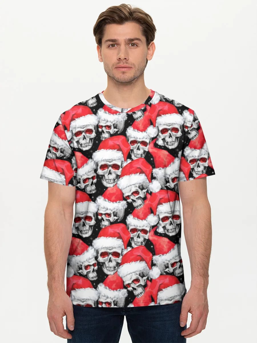 Totenschädel mit Weihnachtsmützen