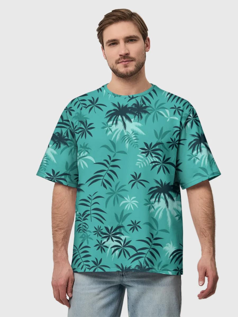 Tropical Palm Silhouettes — Men's oversized cotton T-shirt with all-over print, Nature theme