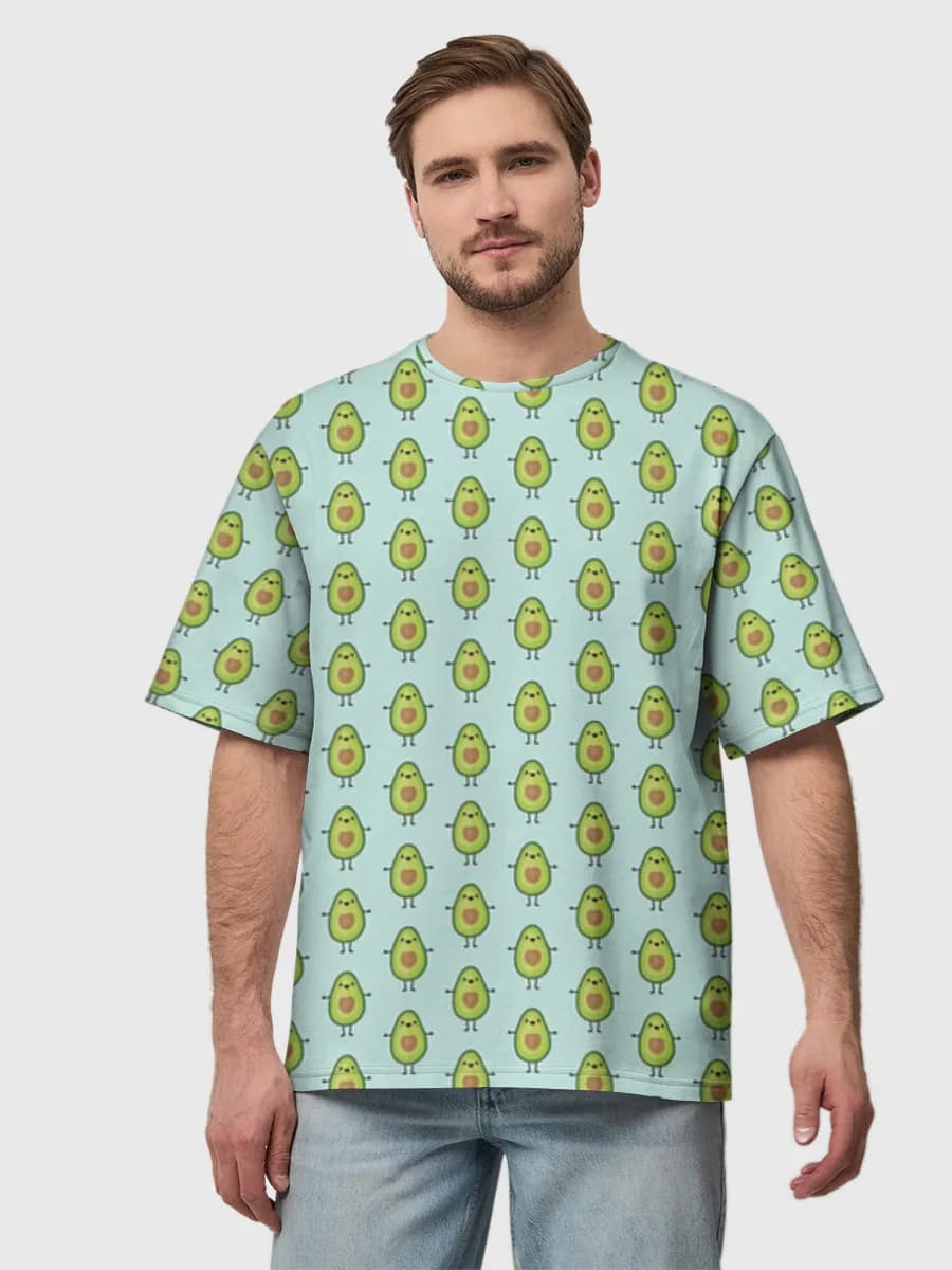 Cute Avocado Friends — Men's oversized cotton T-shirt with all-over print, Avocado theme