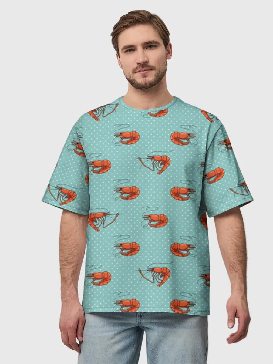 Shrimp Polka Dot Print — Men's oversized cotton T-shirt with all-over print, Shrimp theme