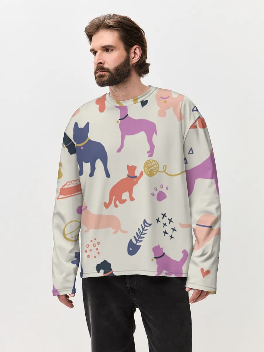 Camiseta de manga larga de algodón extragrande para hombre