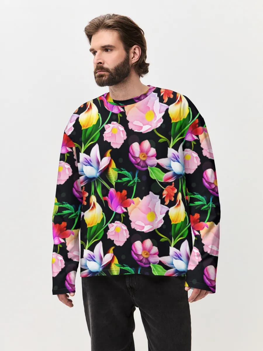 Herren Oversized Baumwoll Langarmshirt