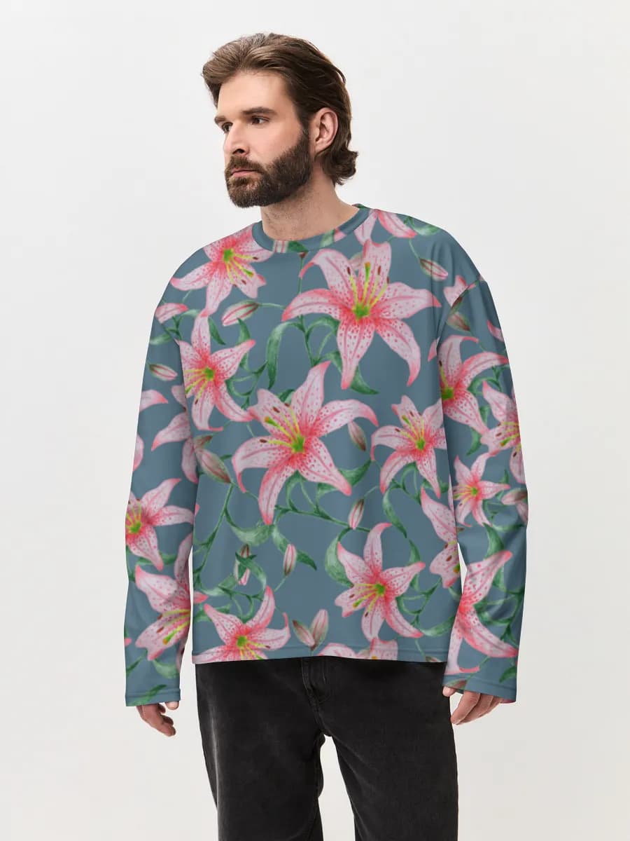 Herren Oversized Baumwoll Langarmshirt