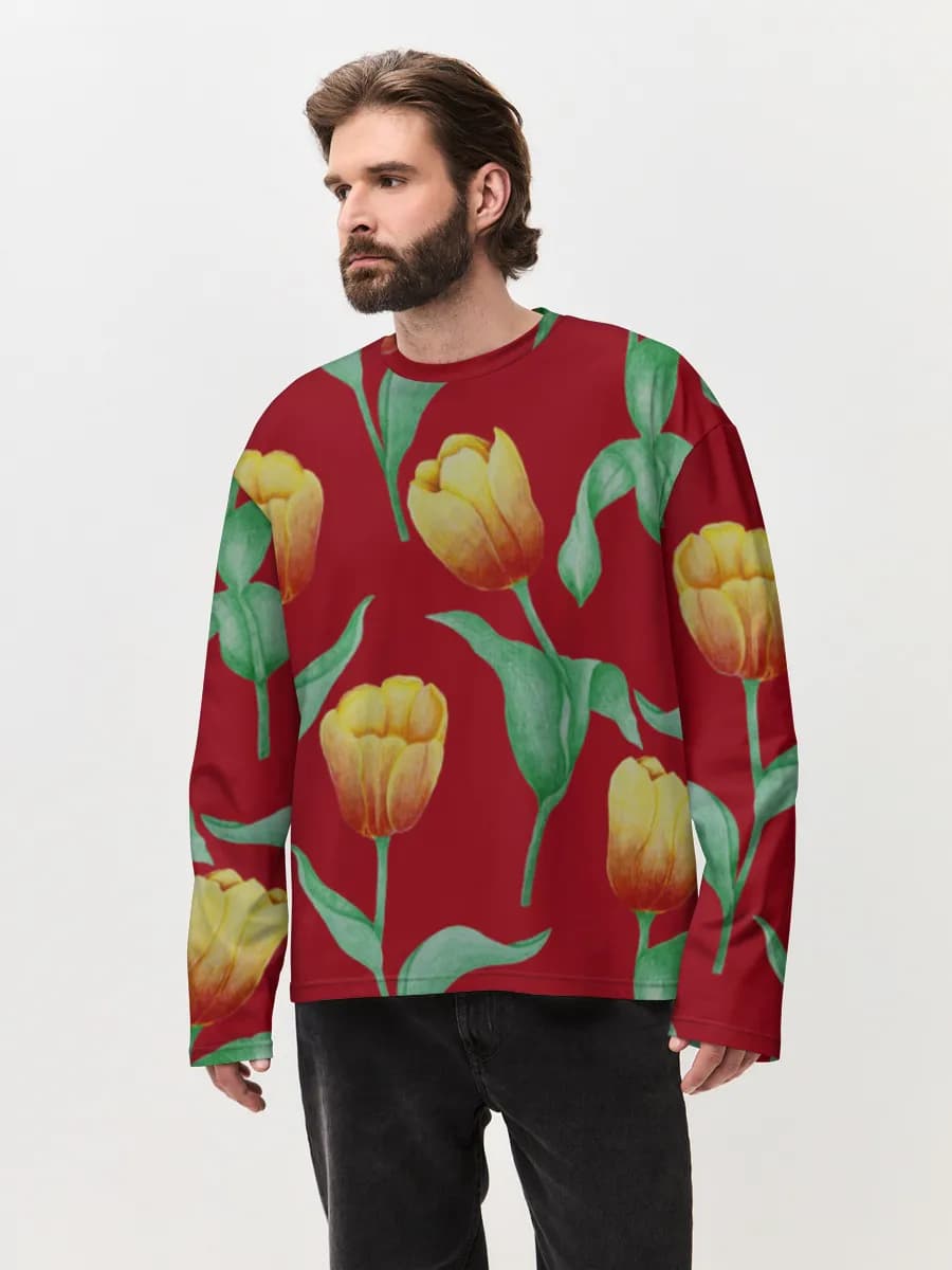 Camiseta de manga larga de algodón extragrande para hombre