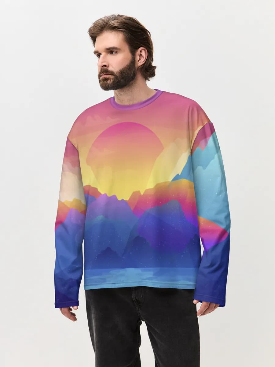 Herren Oversized Baumwoll Langarmshirt