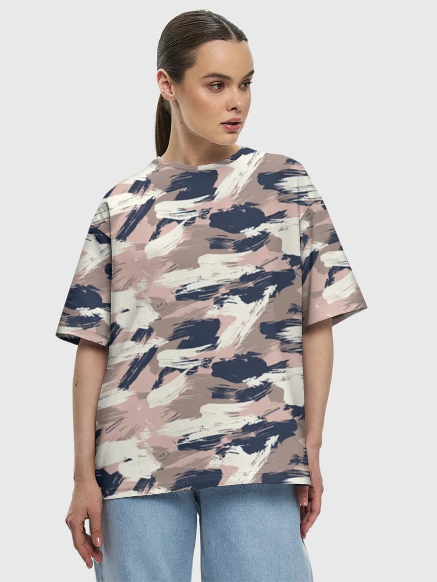 Abstract Brushstroke Camo — Women's oversized cotton T-shirt with all-over print, Abstract theme