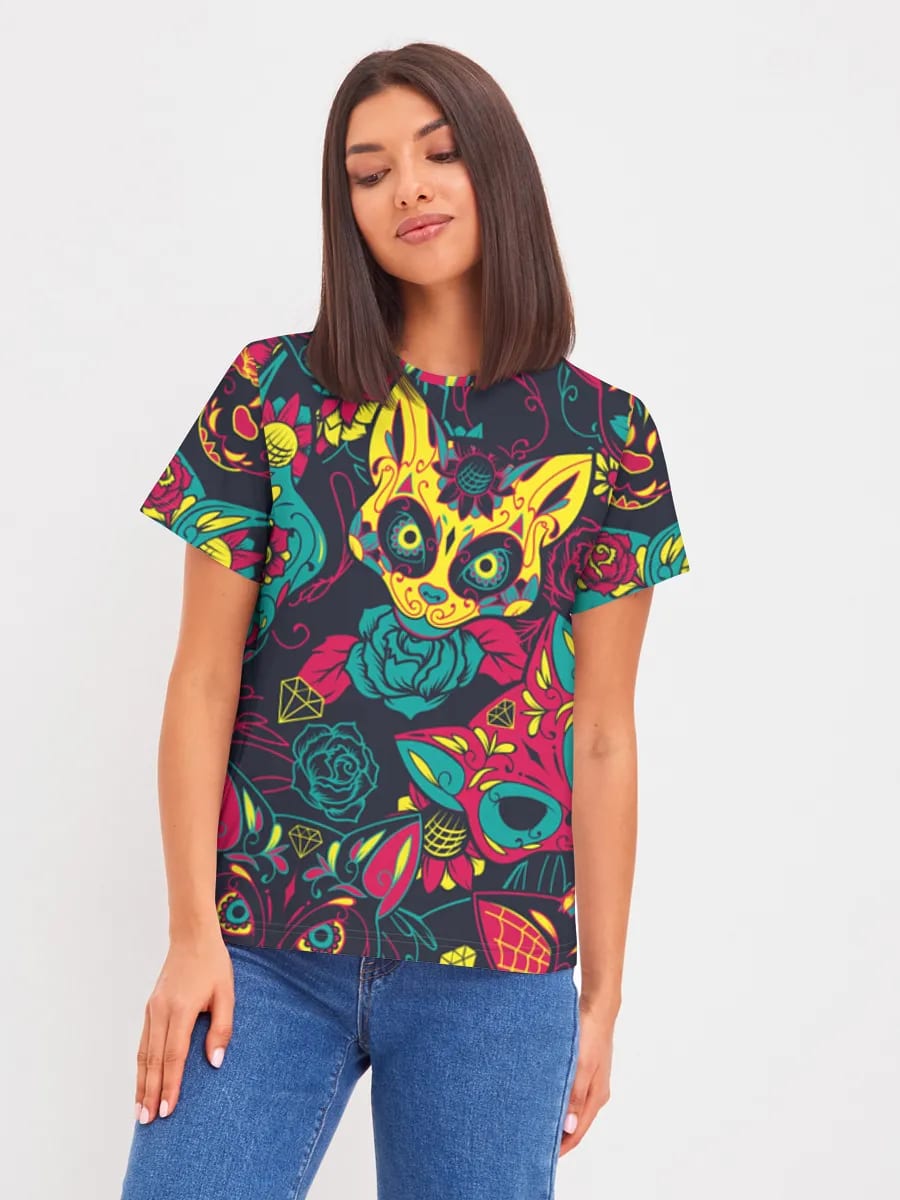 Neon Sugar Skull Katzen