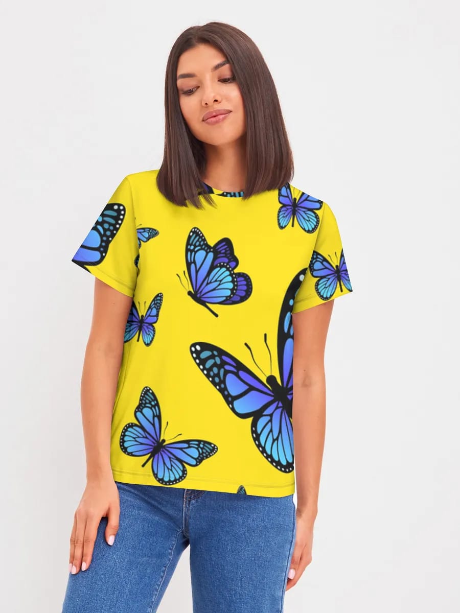 Blaue Schmetterlinge auf Gelb