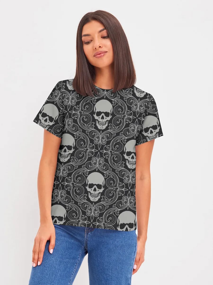 Gothic Damast Totenköpfe