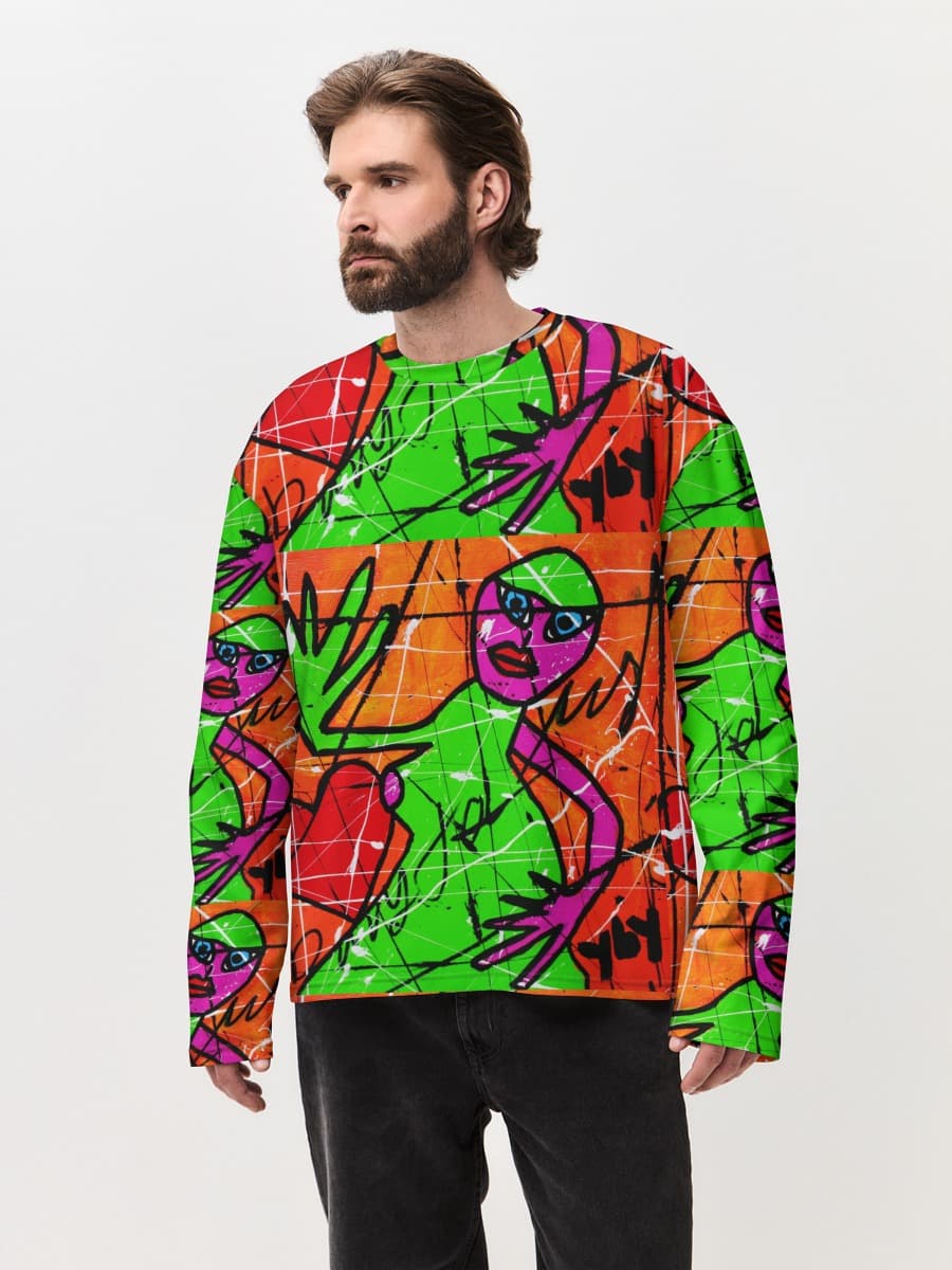 Herren Oversized Baumwoll Langarmshirt