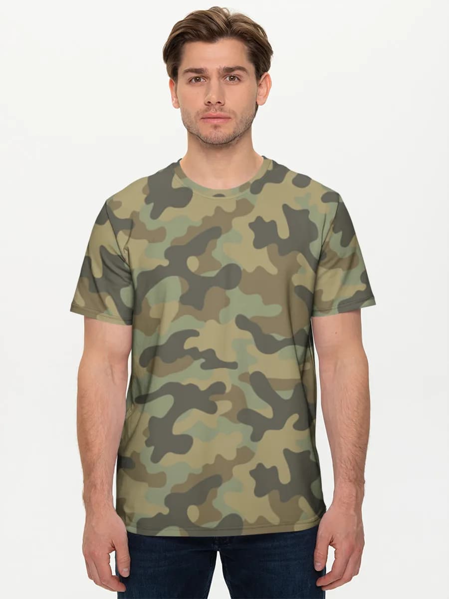 Woodland Camo Print — Men's basic cotton T-shirt with all-over print, Camouflage theme
