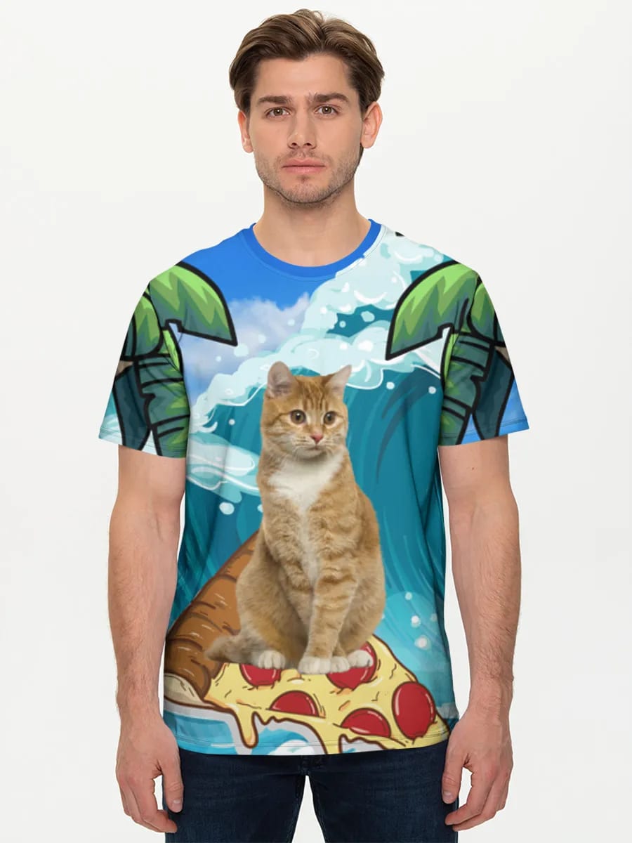 Gato surfista de pizza