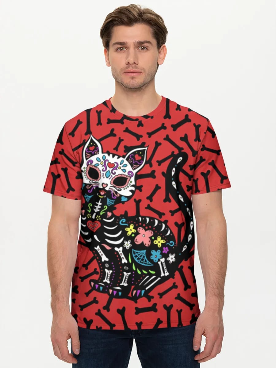Gato esqueleto de calavera de azúcar